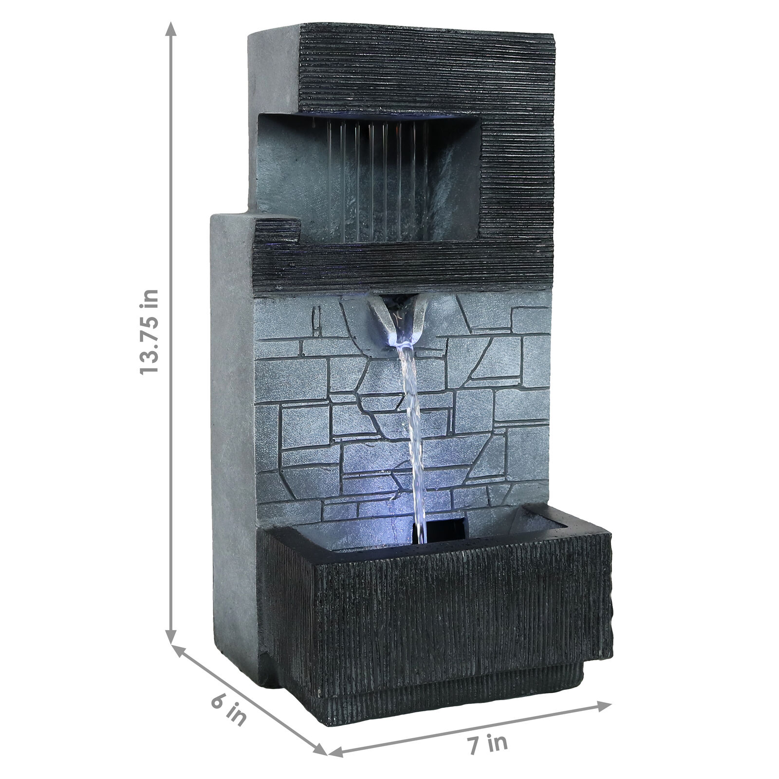 Modern Tiered Brick Polyresin Water Fountain with LED