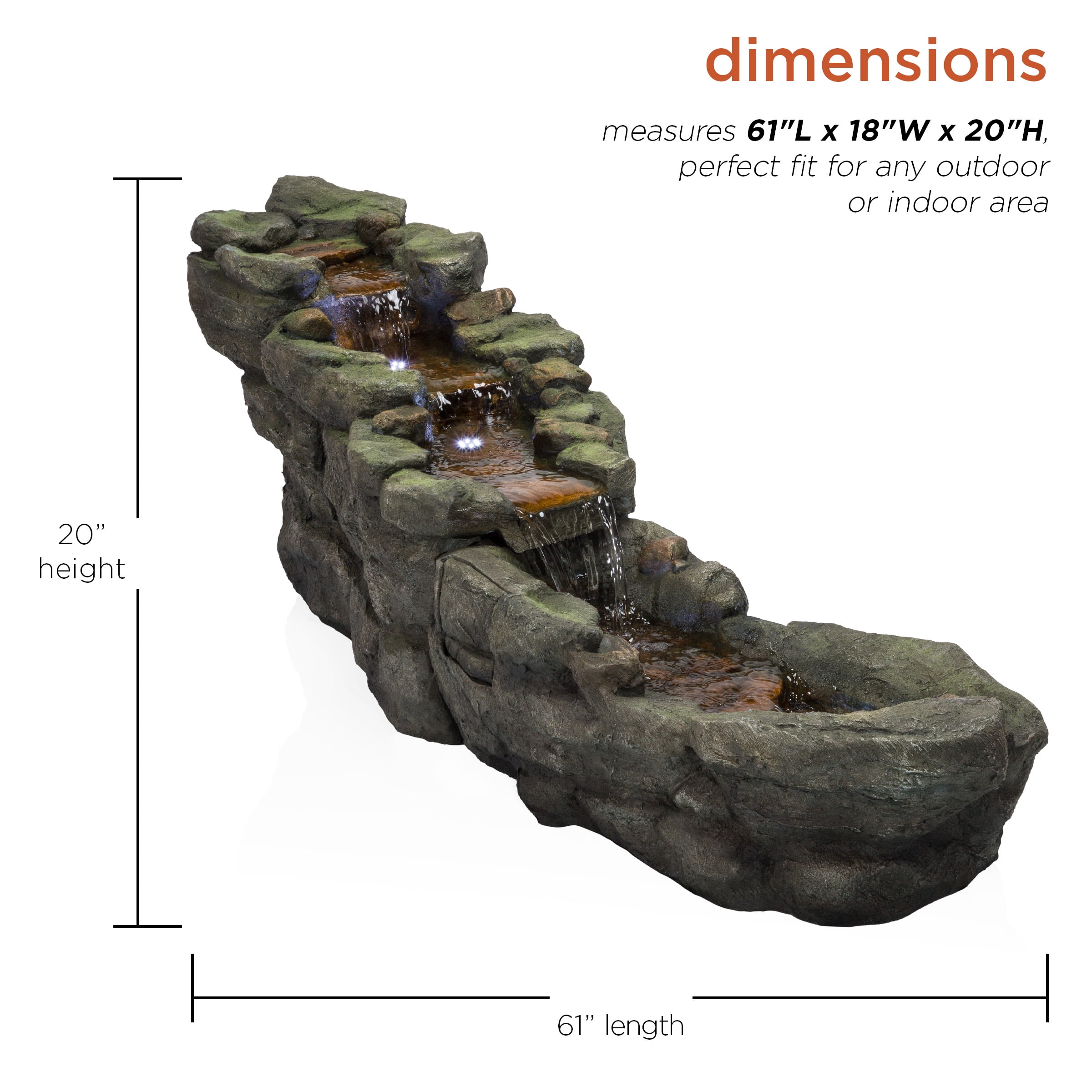 Alpine 61" Light-Up Cascading Floor Fountain