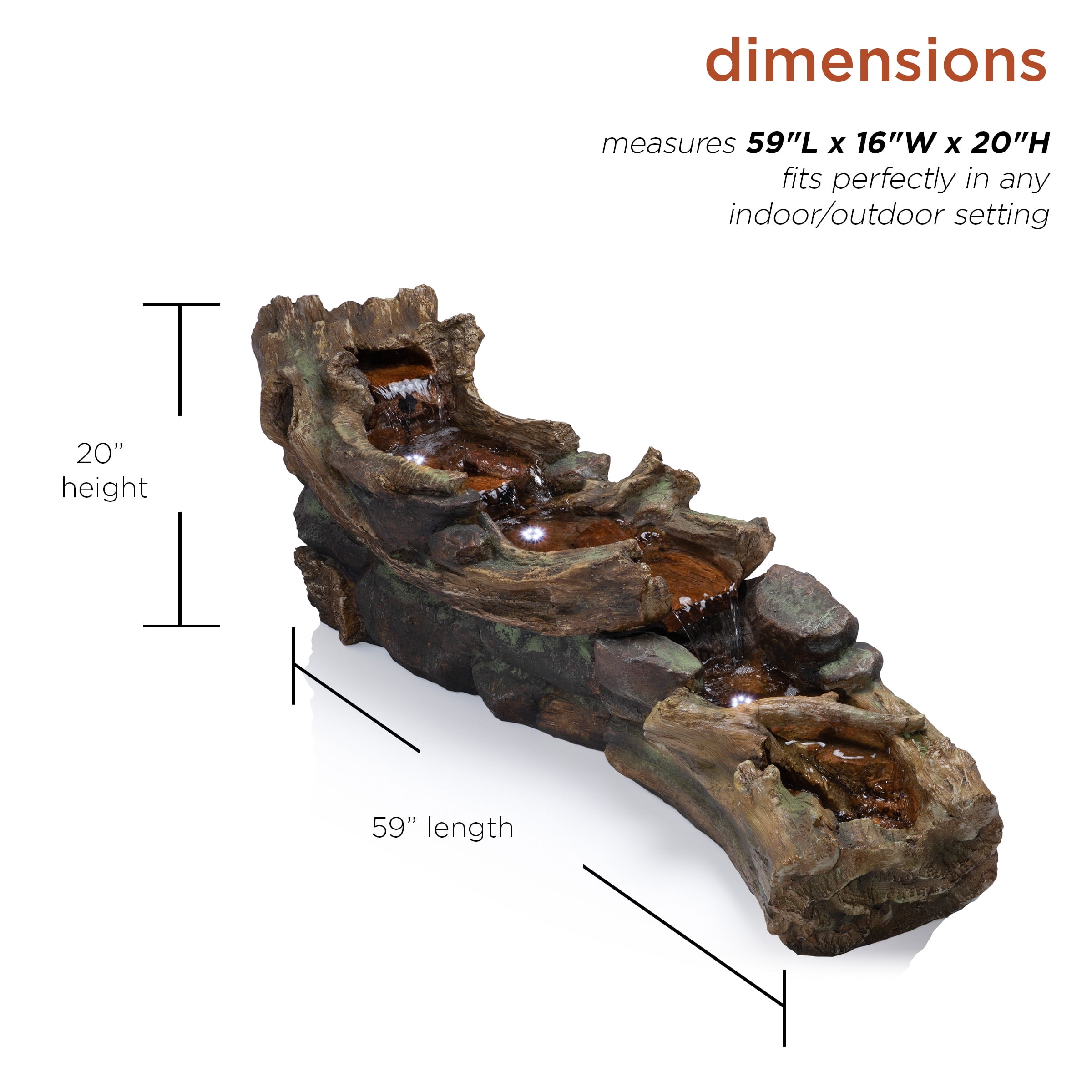 Alpine 59" Light-Up Cascading Floor Fountain