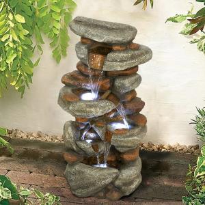 4-Tier Rock Water Fountain with LED Lights