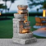 4-Tiered Bowls Outdoor Waterfall Fountain in Gray