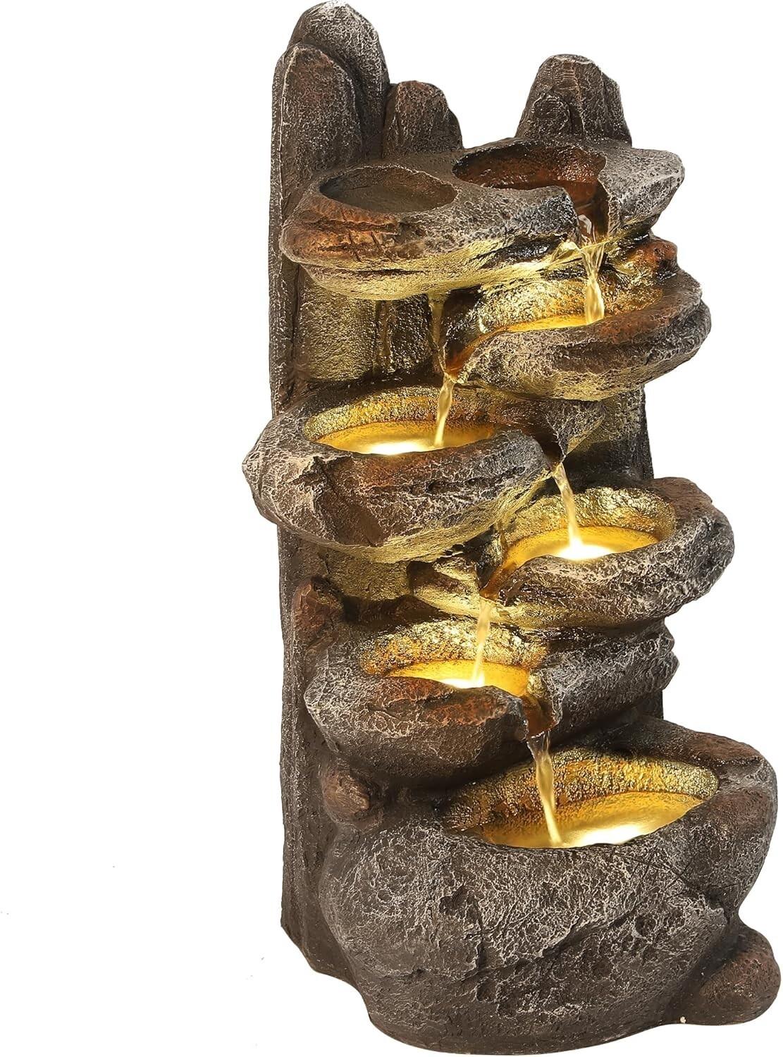 6-Tier Rock Waterfall Fountain with LED Lights