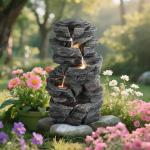 Cascading Rock Water Fountain with Lights