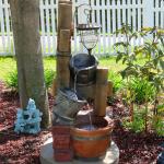 Rustic Bucket Water Fountain with Solar Lantern