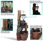 Rustic Bucket Water Fountain with Solar Lantern
