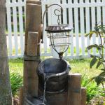Rustic Bucket Water Fountain with Solar Lantern