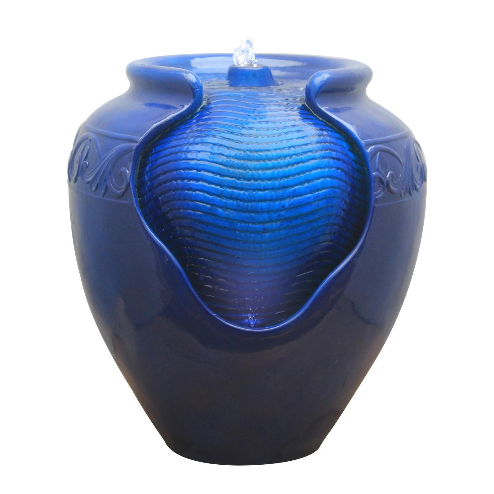Blue Glazed Pot Outdoor Floor Fountain with LED