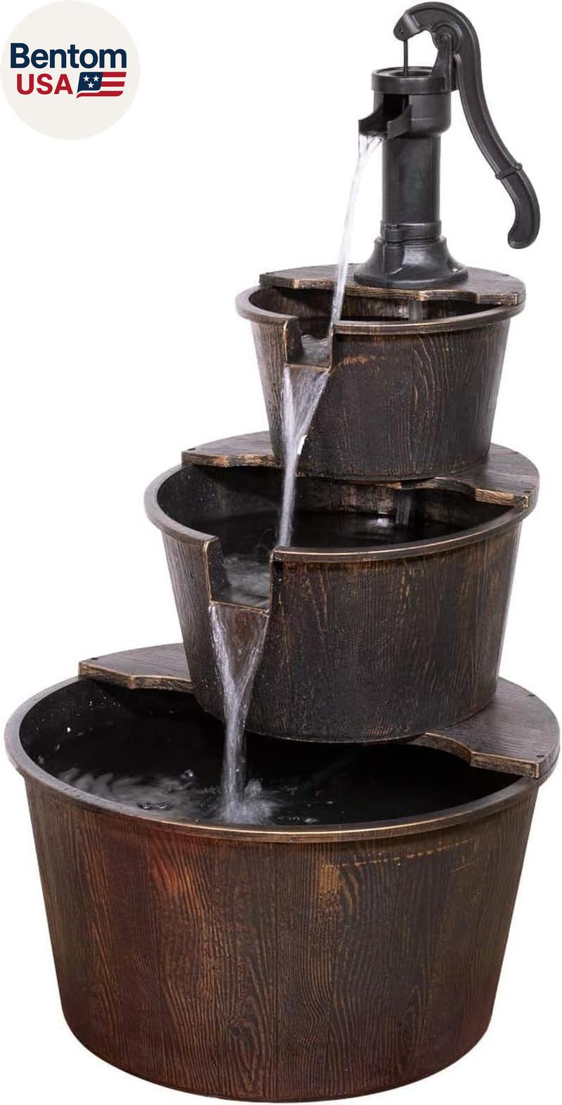 40" Rustic Tiered Pump and Barrel Water Fountain
