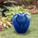 Blue Glazed Pot Outdoor Floor Fountain with LED