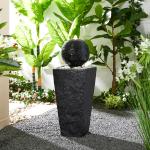 LED Lighted Black Pedestal Outdoor Water Fountain
