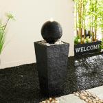 LED Lighted Black Pedestal Outdoor Water Fountain