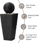 LED Lighted Black Pedestal Outdoor Water Fountain