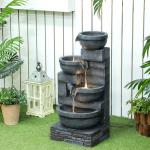 4-Tier Gray Outdoor Water Fountain with Lights