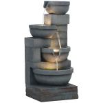 4-Tier Gray Outdoor Water Fountain with Lights