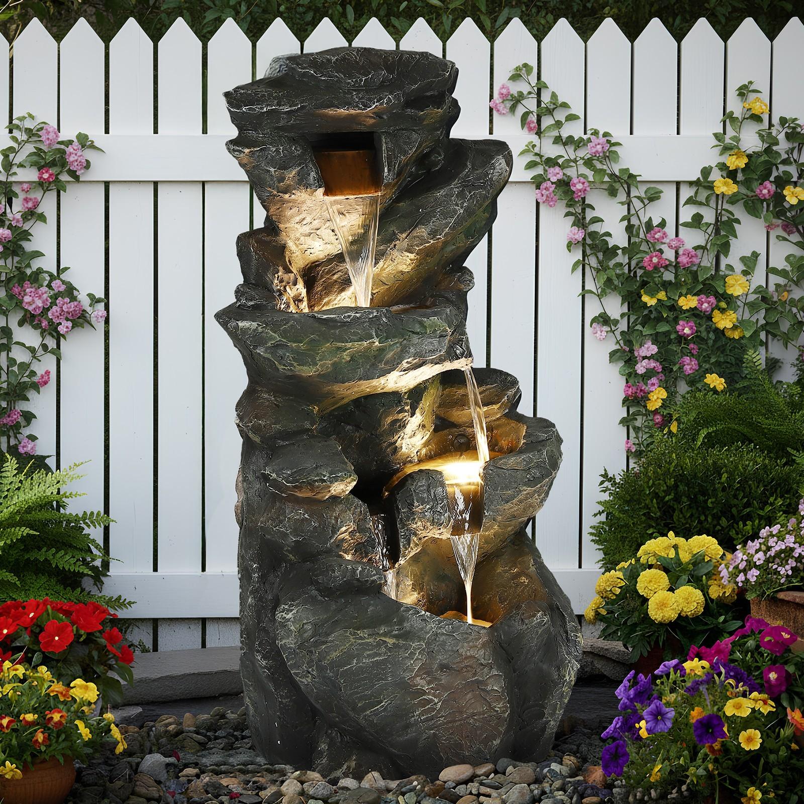 4-Tier Rock Water Fountain with LED Lights