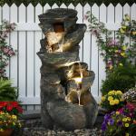 4-Tier Rock Water Fountain with LED Lights