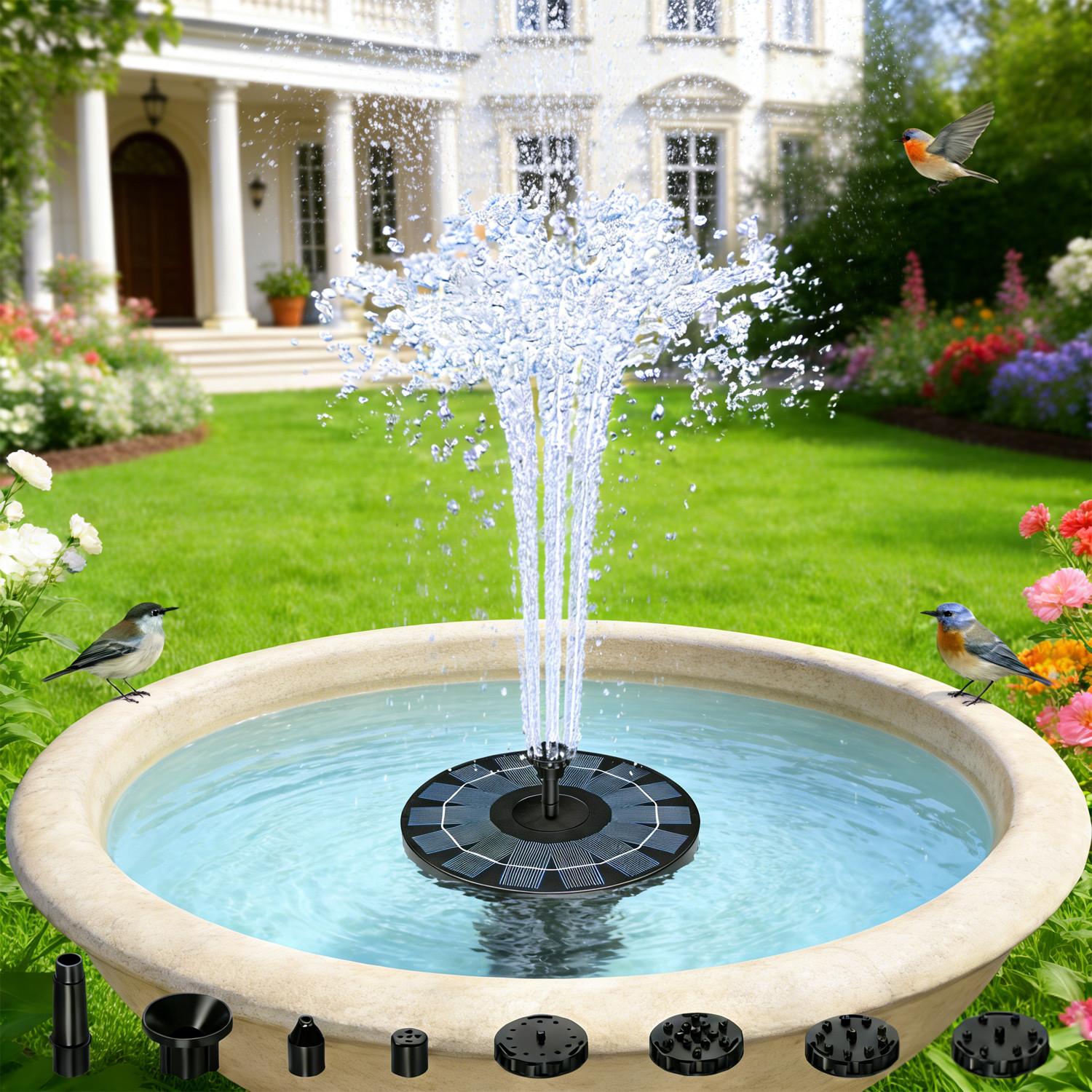 Solar Bird Bath Fountain with 6 Nozzles