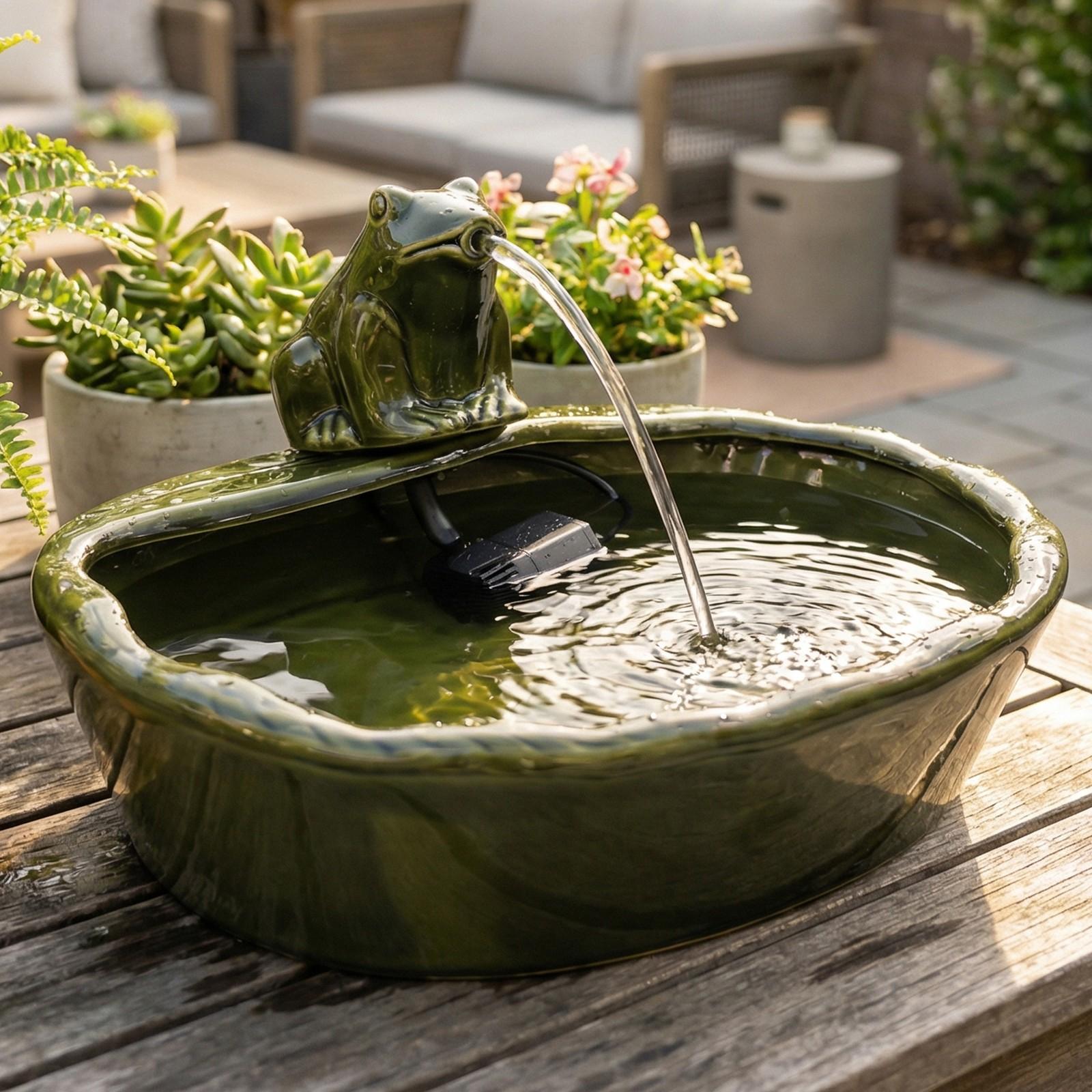 Frog Ceramic Solar Water Fountain - 7 Inches