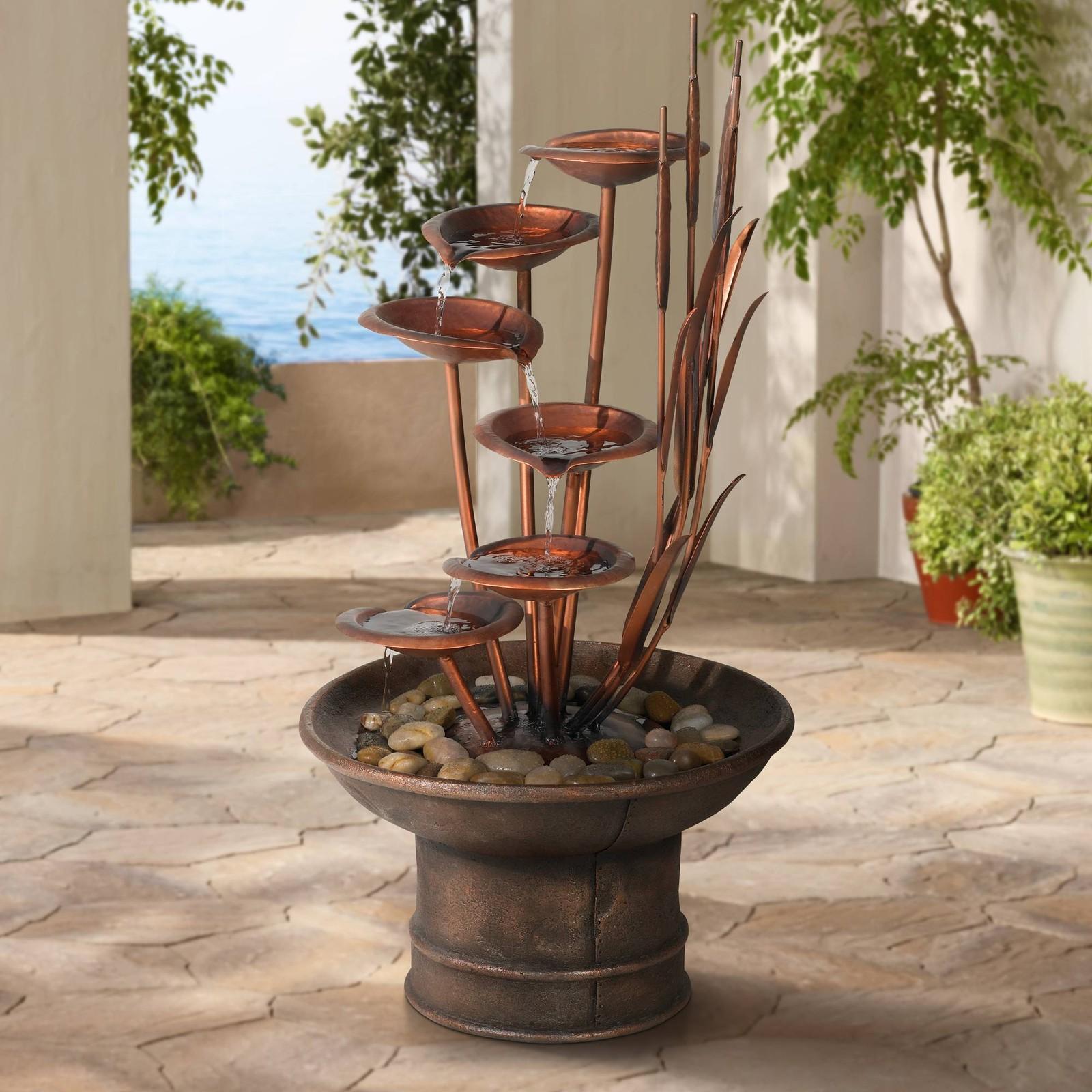 Rustic 33" Water Lilies and Cat Tails Fountain