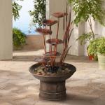 Rustic 33" Water Lilies and Cat Tails Fountain