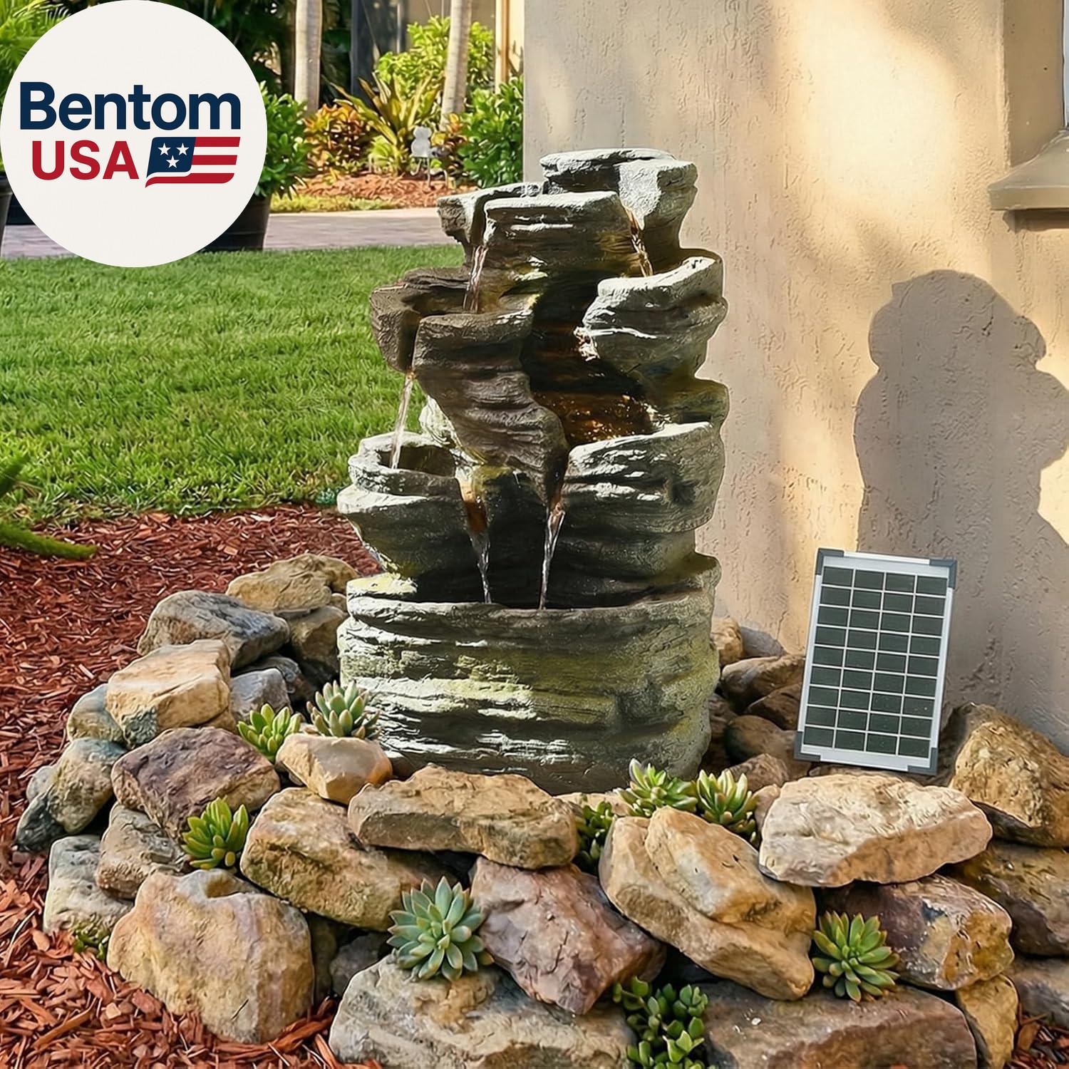 6-Tier Solar Cascading Rock Water Fountain