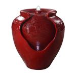 Red Glazed Pot Floor Fountain with LED Lights