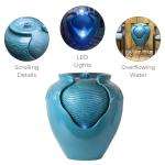 Teal Glazed Pot Outdoor Fountain with LED Lights