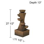 Rustic Cascading Bowls Outdoor Water Fountain with LED Light