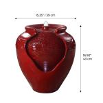 Red Glazed Pot Floor Fountain with LED Lights