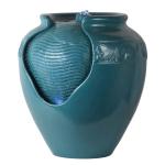 Teal Glazed Pot Outdoor Fountain with LED Lights