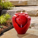 Red Glazed Pot Floor Fountain with LED Lights