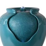 Teal Glazed Pot Outdoor Fountain with LED Lights