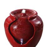 Red Glazed Pot Floor Fountain with LED Lights