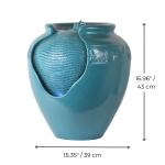 Teal Glazed Pot Outdoor Fountain with LED Lights