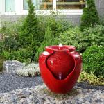 Red Glazed Pot Floor Fountain with LED Lights