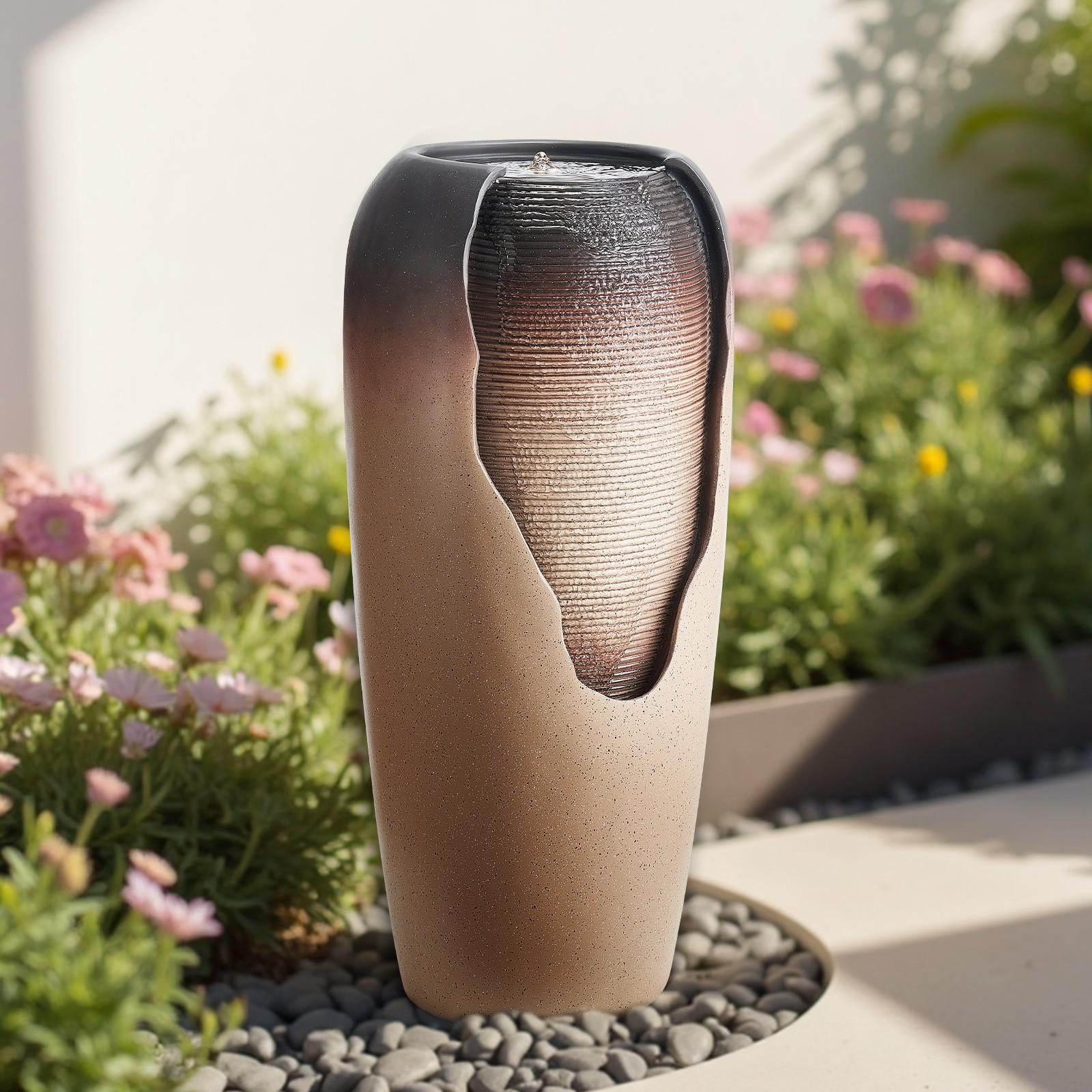 Uimoso Glazed Jar Water Fountain with LED Lights