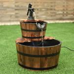 Rustic 2-Tier Barrel Water Fountain with Pump