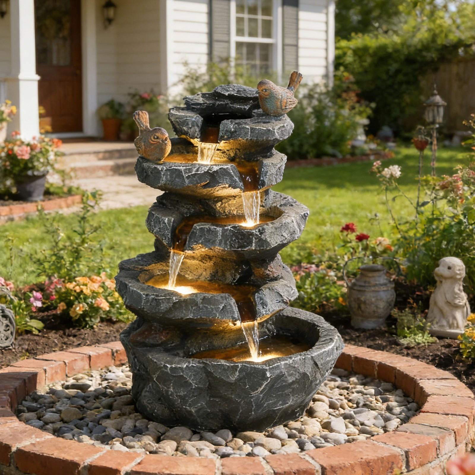 5-Tier Rock Waterfall Fountain with LED Lights