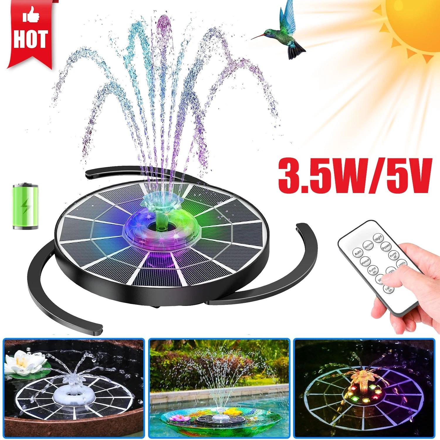 Solar Fountain Pump with LED Lights and Glass Panel