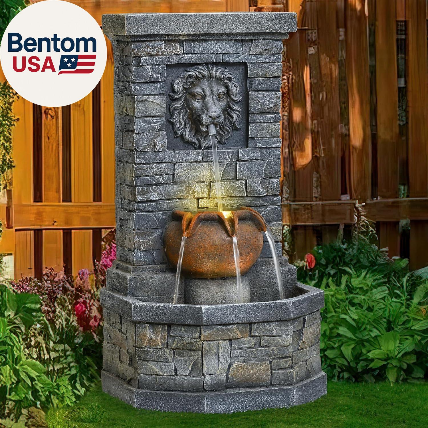 26'' Lion Head Stone Water Fountain with Lights