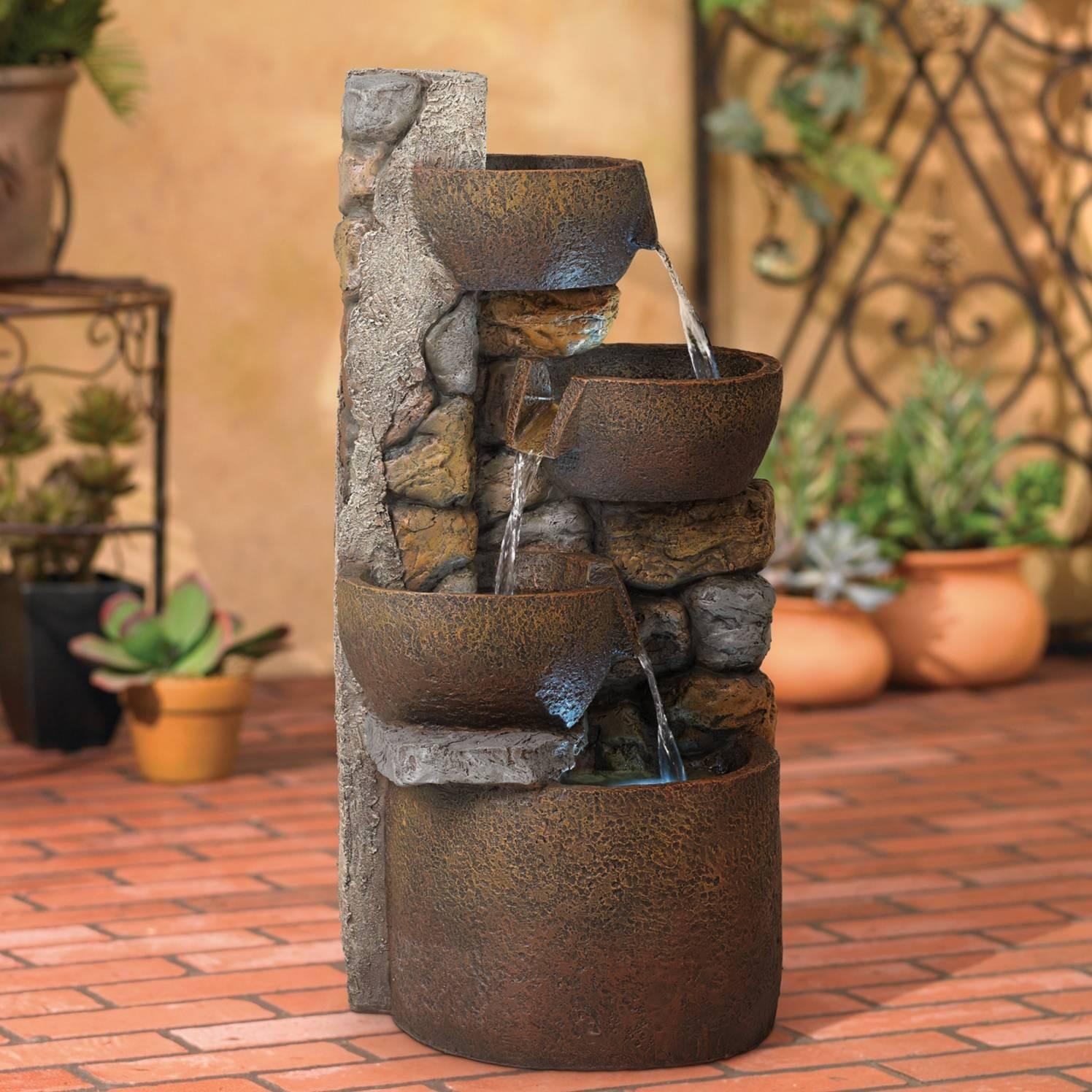 Rustic 29" Urn Cascading Outdoor Fountain with LED