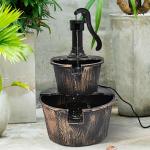 2-Tier Barrel Waterfall Fountain for Outdoor Garden
