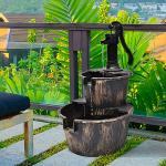 2-Tier Barrel Waterfall Fountain for Outdoor Garden