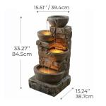 Outdoor Water Fountain with LED Lights, Cascading Bowls, Brown