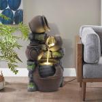 Outdoor Water Fountain with Flower Pot and Lights - Cascading Pitchers Farmhouse