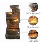 Outdoor Water Fountain with LED Lights, Cascading Bowls, Brown