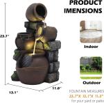 Outdoor Water Fountain with Flower Pot and Lights - Cascading Pitchers Farmhouse