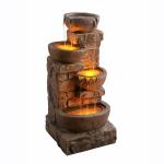 Outdoor Water Fountain with LED Lights, Cascading Bowls, Brown