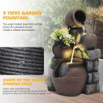 Outdoor Water Fountain with Flower Pot and Lights - Cascading Pitchers Farmhouse