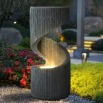 31.9" Outdoor Water Fountain with LED Light, Large Spiral Curved Fountains